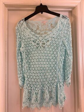 Light Aqua Crochet Tunic Sweater